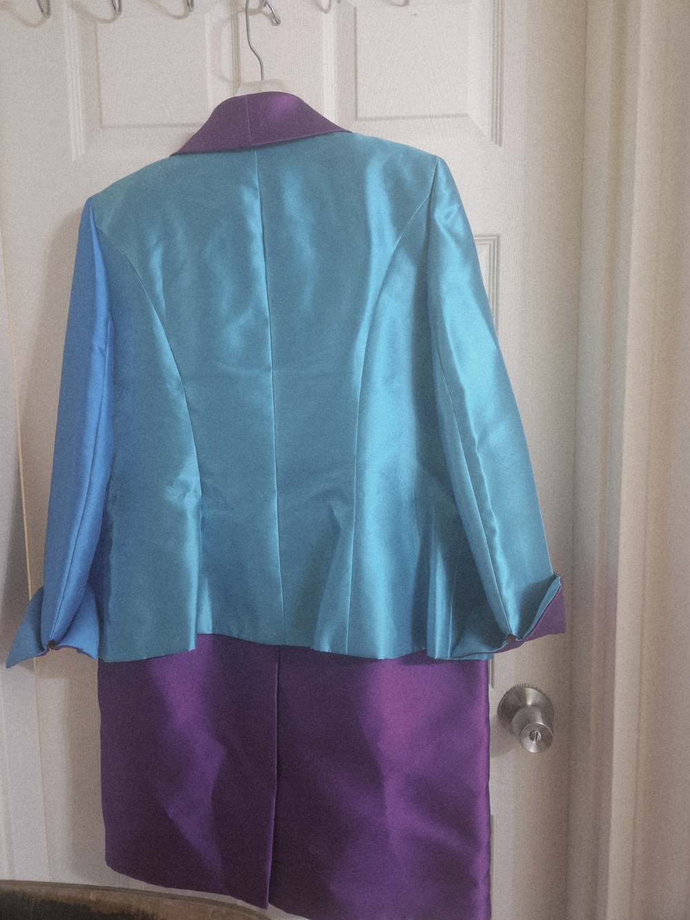 Two-Tone Teal and Purple Satin Women's Blazer by Lily Taylor - Picture 3 of 8